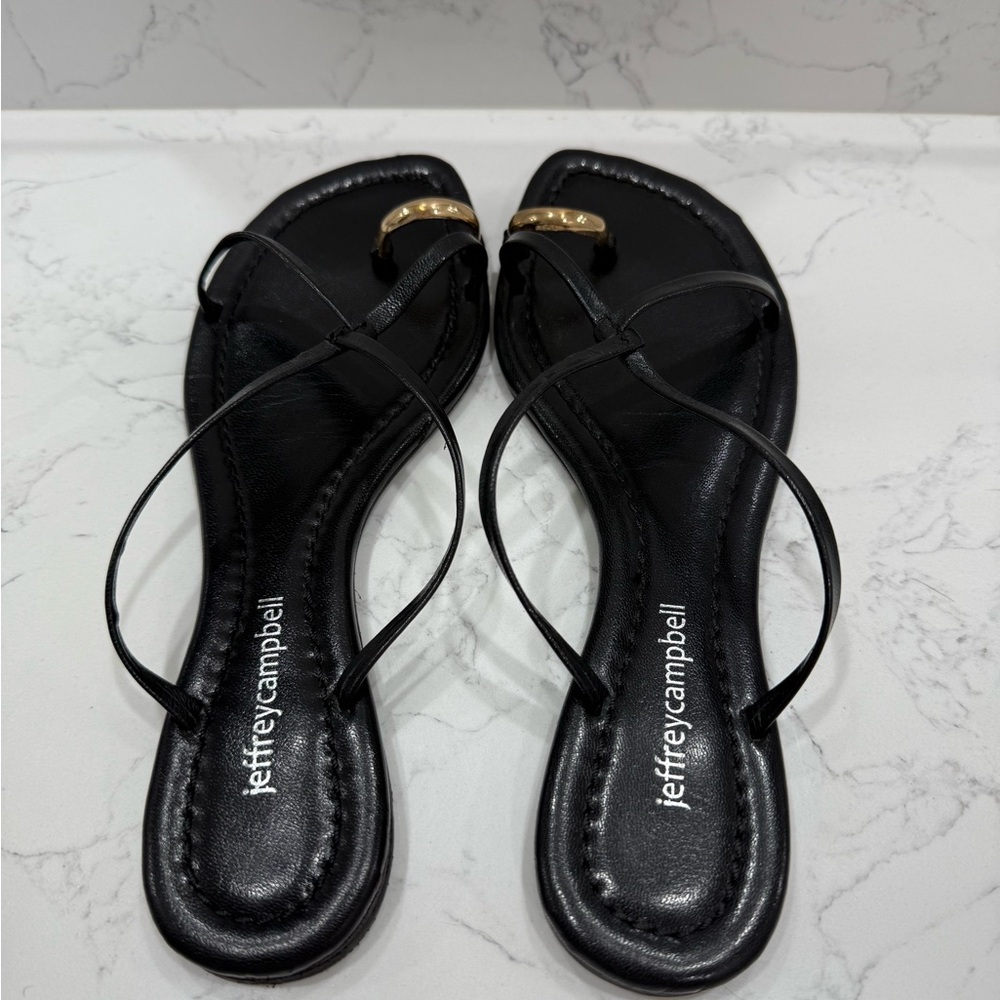 Jeffrey Campbell Black Strappy Sandals with Gold Accents